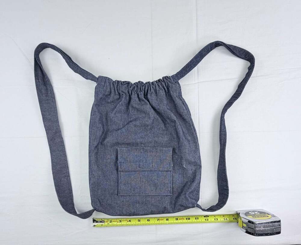 Handmade Denim Drawstring Backpack - Picture 6 of 9